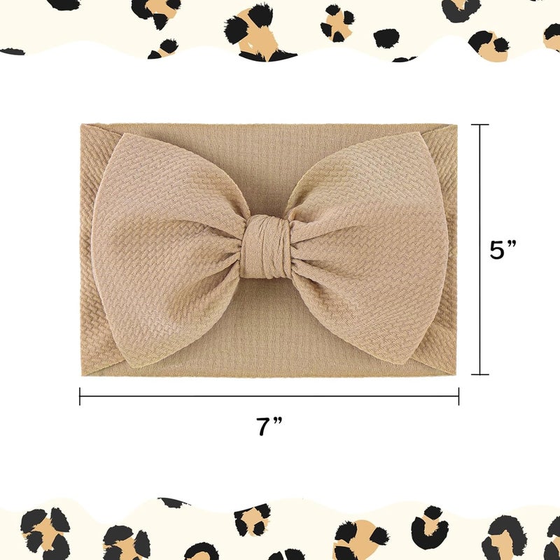 ONENINEDREAM 2Pcs Baby Girl Bows Leopard Print Headbands for Girls 7’’ Brown Bow Toddler Hair Accessories Newborn Infant Baby Hair Wrap - Image 4